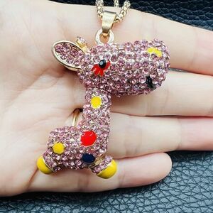 Exquisite 3D Pink Giraffe Crystal Sweater Necklace NWOT